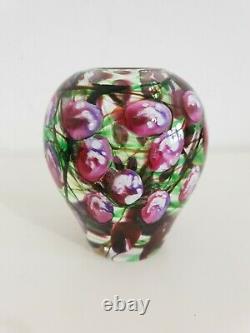 Vintage Art Glass Paperweight Vase Heavy 12.5cm Pink, Floral Pattern Beautiful