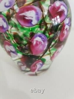 Vintage Art Glass Paperweight Vase Heavy 12.5cm Pink, Floral Pattern Beautiful