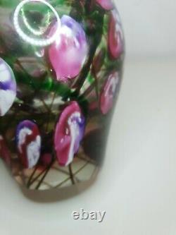 Vintage Art Glass Paperweight Vase Heavy 12.5cm Pink, Floral Pattern Beautiful