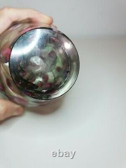 Vintage Art Glass Paperweight Vase Heavy 12.5cm Pink, Floral Pattern Beautiful