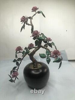 Vintage Art Glass Pink Flower Oriental Bonsai Glass Tree