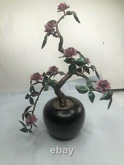 Vintage Art Glass Pink Flower Oriental Bonsai Glass Tree