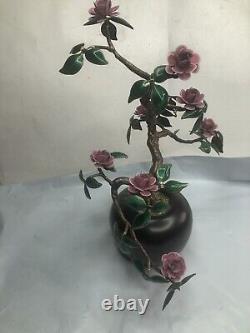 Vintage Art Glass Pink Flower Oriental Bonsai Glass Tree