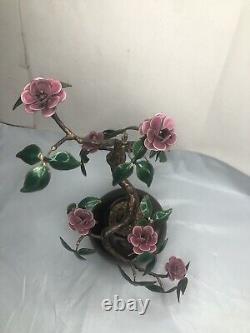 Vintage Art Glass Pink Flower Oriental Bonsai Glass Tree