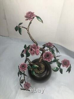 Vintage Art Glass Pink Flower Oriental Bonsai Glass Tree