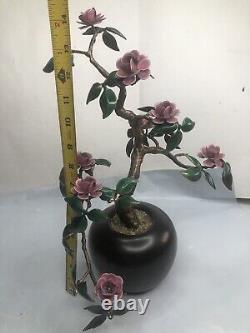 Vintage Art Glass Pink Flower Oriental Bonsai Glass Tree