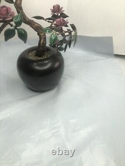 Vintage Art Glass Pink Flower Oriental Bonsai Glass Tree