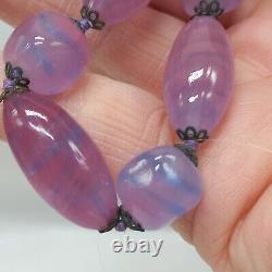 Vintage Art Glass Pink/Violet/Blue Knotted necklace
