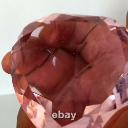 Vintage Art Heart Glass Sculpture Crystal Diamond Double Love Handmade Pink 8 cm