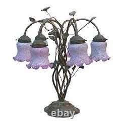 Vintage Art Nouveau Stained Glass Glass Tulip Floral Shade Table Lamp