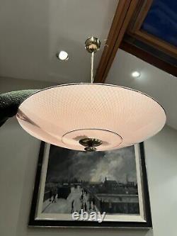 Vintage Art deco pink glass and gilded brass pendant ceiling light