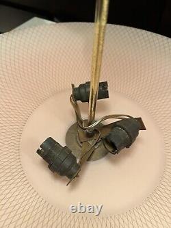 Vintage Art deco pink glass and gilded brass pendant ceiling light