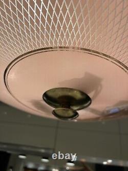 Vintage Art deco pink glass and gilded brass pendant ceiling light
