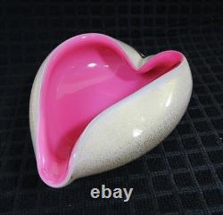 Vintage Barbini Murano Art Glass Pink Heart Bowl Gold Fleck Trinket Tray Ashtray
