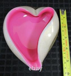 Vintage Barbini Murano Art Glass Pink Heart Bowl Gold Fleck Trinket Tray Ashtray