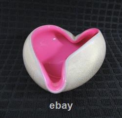 Vintage Barbini Murano Art Glass Pink Heart Bowl Gold Fleck Trinket Tray Ashtray