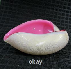 Vintage Barbini Murano Art Glass Pink Heart Bowl Gold Fleck Trinket Tray Ashtray