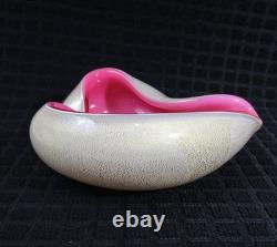 Vintage Barbini Murano Art Glass Pink Heart Bowl Gold Fleck Trinket Tray Ashtray