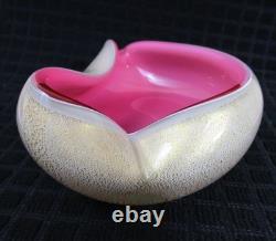 Vintage Barbini Murano Art Glass Pink Heart Bowl Gold Fleck Trinket Tray Ashtray