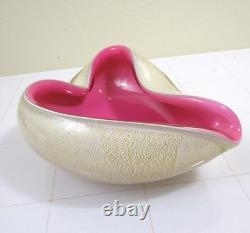 Vintage Barbini Murano Art Glass Pink Heart Bowl Gold Fleck Trinket Tray Ashtray