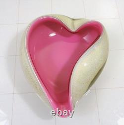 Vintage Barbini Murano Art Glass Pink Heart Bowl Gold Fleck Trinket Tray Ashtray