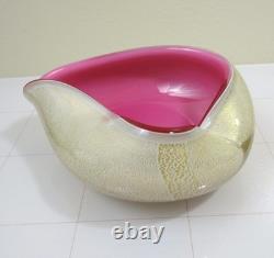 Vintage Barbini Murano Art Glass Pink Heart Bowl Gold Fleck Trinket Tray Ashtray