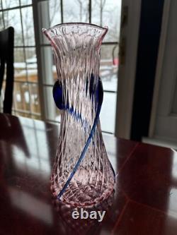 Vintage Beautiful Kralik Tadpole Pink And Blue Art Glass Vase 8-½ High