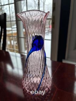 Vintage Beautiful Kralik Tadpole Pink And Blue Art Glass Vase 8-½ High