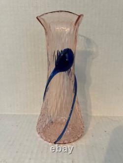 Vintage Beautiful Kralik Tadpole Pink And Blue Art Glass Vase 8-½ High