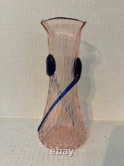 Vintage Beautiful Kralik Tadpole Pink And Blue Art Glass Vase 8-½ High