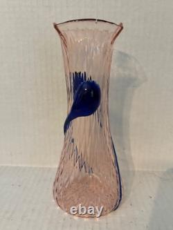 Vintage Beautiful Kralik Tadpole Pink And Blue Art Glass Vase 8-½ High