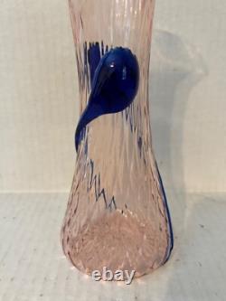 Vintage Beautiful Kralik Tadpole Pink And Blue Art Glass Vase 8-½ High