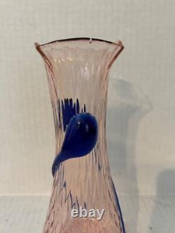 Vintage Beautiful Kralik Tadpole Pink And Blue Art Glass Vase 8-½ High