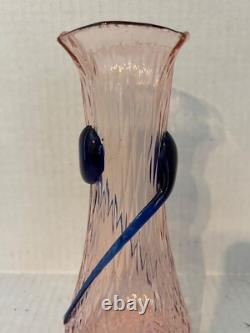 Vintage Beautiful Kralik Tadpole Pink And Blue Art Glass Vase 8-½ High