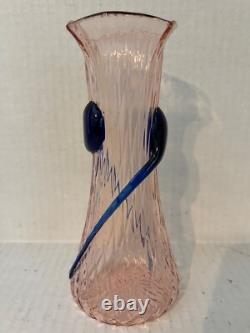 Vintage Beautiful Kralik Tadpole Pink And Blue Art Glass Vase 8-½ High