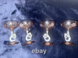 Vintage Bimini Style Pink Art Glass Mermaid Decanter & 4 Stemmed Glasses Set