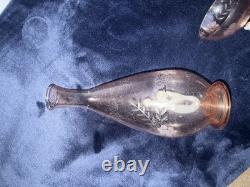 Vintage Bimini Style Pink Art Glass Mermaid Decanter & 4 Stemmed Glasses Set