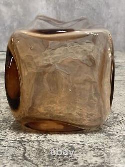 Vintage Blenko Handmade Glass 8412L & 8413S Bag Vases in Rare Apricot