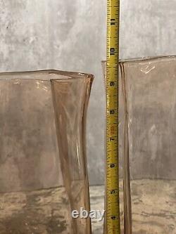 Vintage Blenko Handmade Glass 8412L & 8413S Bag Vases in Rare Apricot