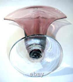 Vintage Blenko Handmade Large 12 Fan Vase Art Glass, Amethyst/Smoky Rose, Rare