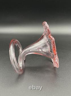 Vintage Blown Art Glass 4 Pink Swirl Flower Bud Vase- Curled Stem- Italy- Decor