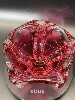 Vintage Bohemia Czechoslovakia Hand-Made Pink Art Glass Bowl Rare