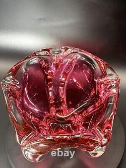 Vintage Bohemia Czechoslovakia Hand-Made Pink Art Glass Bowl Rare