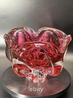 Vintage Bohemia Czechoslovakia Hand-Made Pink Art Glass Bowl Rare