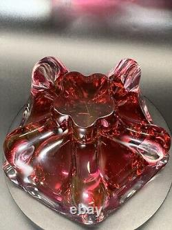 Vintage Bohemia Czechoslovakia Hand-Made Pink Art Glass Bowl Rare
