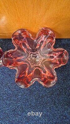 Vintage Bohemia Josef Hospodka Art Glass Bowl 1960s Heavy Cranberry Dish and Vas