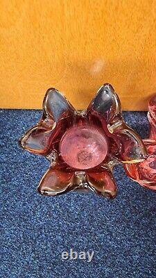 Vintage Bohemia Josef Hospodka Art Glass Bowl 1960s Heavy Cranberry Dish and Vas