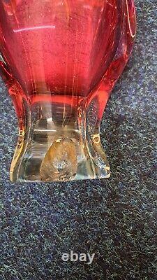 Vintage Bohemia Josef Hospodka Art Glass Bowl 1960s Heavy Cranberry Dish and Vas