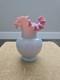 Vintage Bohemian Fireglow Art Glass Vase Pink Lined Top w Light Opaque Greyish