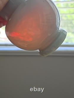 Vintage Bohemian Fireglow Art Glass Vase Pink Lined Top w Light Opaque Greyish